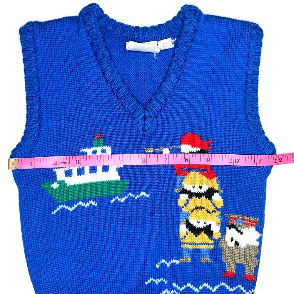 Vintage J.G. Hook Baby Sailor Blue Knit V-Neck Sweater Vest Size 12M